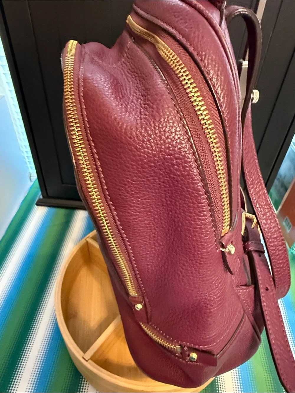 Michael Kors Wine Pebbled Leather Mini Backpack with Gold Hardware